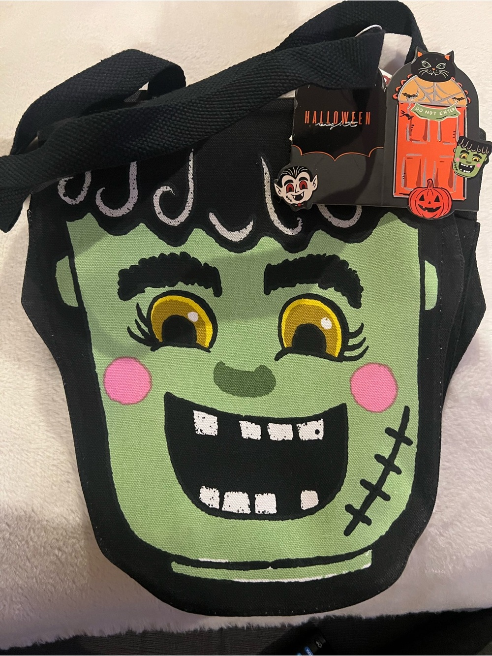Halloween Frankenstein Tote Bag - Black & Green
